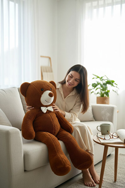 Nari Collections 80 Cm Papyonlu Peluş Ayıcık- Ithal Kumaş - Premium Koleksiyo...