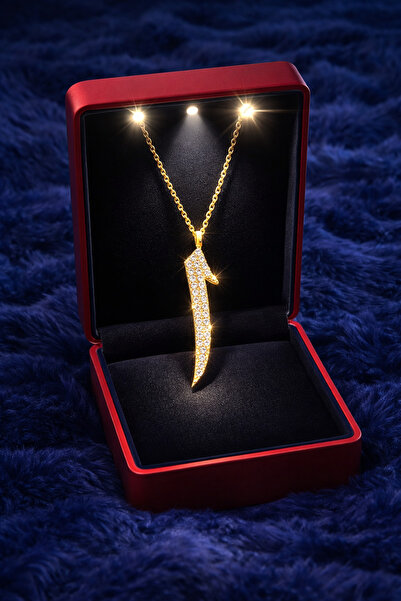 KAR DİAMOND 14 Ayar Altın Zincirli Zirkon Taşlı Elif Kolye - Sertifikalı Işık...