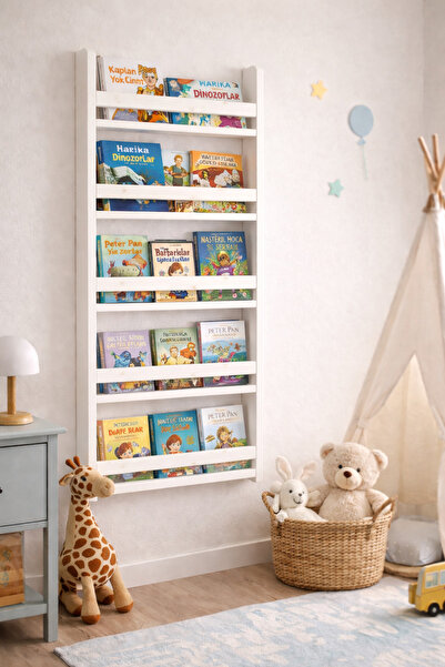 Holly Touch Montessori Çocuk Kitaplığı – Doğal Masif Ahşap Duvar Rafı 150*75*10