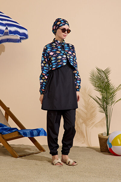 GAVLİA Women's Hijab Swimsuit 4-Piece Set - Half-Covering with Zipper..