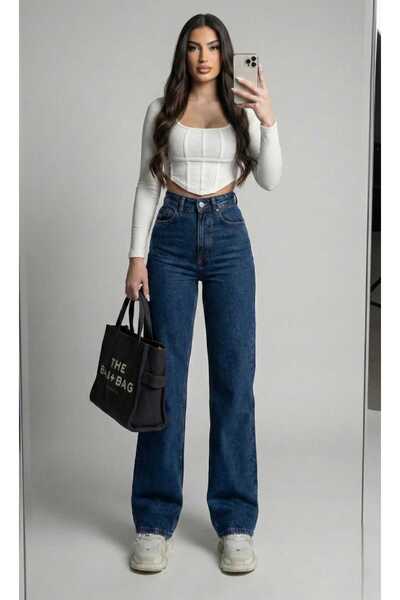 Trn JNS Clara 90's Power material elastic Solmaz Mid Blue Super talie înaltă ...