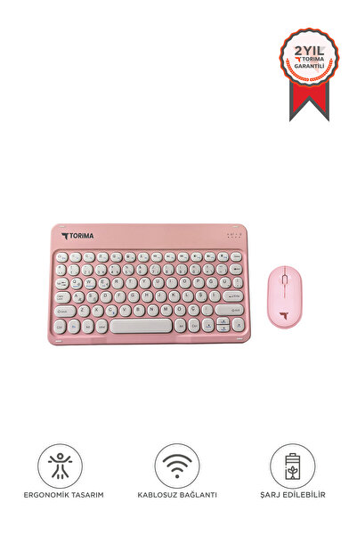 Torima Bluetooth Kablosuz Klavye Mouse Seti TMK08 Pembe
