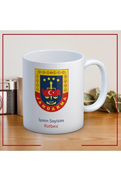 Toyaso Kişiye Özel Jandarma Armalı Logolu İsim- Rütbe Kupa Bardak