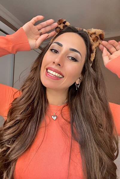 Centello Co Accessories Peluş Yumuşak Tüylü Leopar Desenli Kedi Kulak Taç