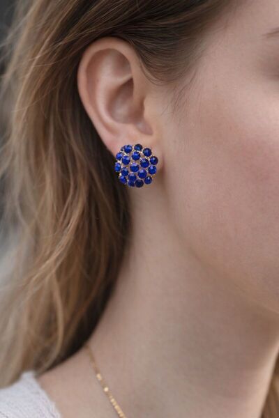 Boox99 Wip Blue Stone Button Evening Dress Earrings