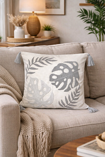 SWITA Κεντητό Μονό Διακοσμητικό Κάλυμμα Μαξιλαριού σε Γκρι Ριχτάρι Ειδικού Σχ...