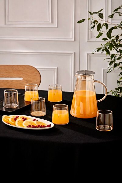 Maloria 7 Parça Gold Amber Cam Su Takımı Seti | Sürahi 1.8lt ve Borosilikat B...