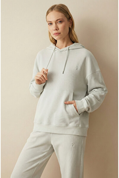 Unisex Lakint Kapşonlu Oversize Sweatshirt