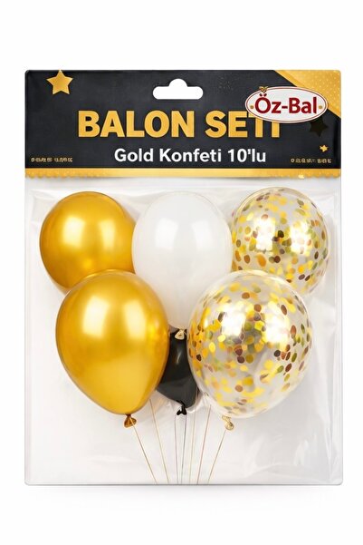 Öz-bal 🎈 Gold Konfeti Balon Seti 5’li – Şık & Eğlenceli Parti Dekoru