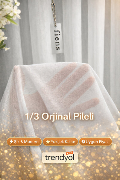 FİENS Lüks İpek Soft Bambu Şantuklu Ağır Gramajlı 1/3 Sık Pileli Tül Perde Üt...