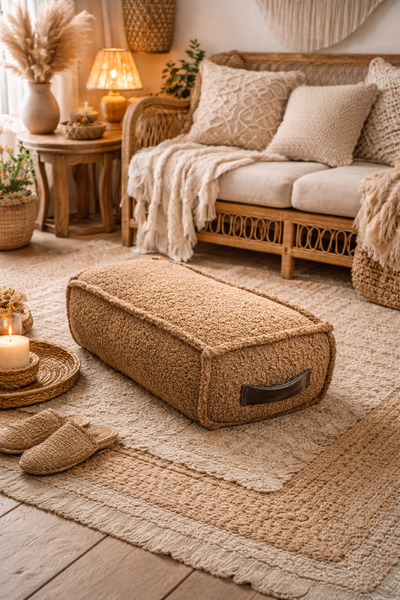 zabonti home Dikdörtgen Puf Teddy Bohem Kahverengi 40×70