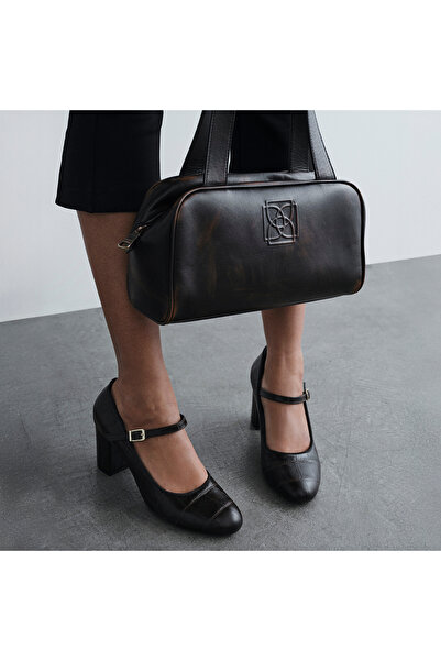 Desa Women's Dark Brown Monogram Logo Leather Shoulder Bag