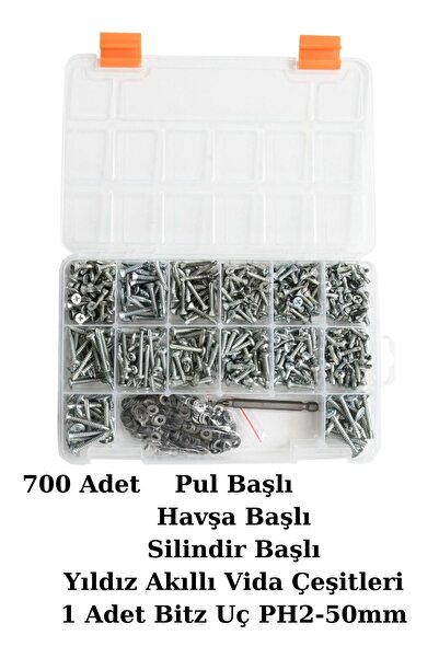 Netzerkoz 700 adet 15 çeşit YSB, YHB, Pulbaş Akıllı Vida Seti ( Matkap Uçlu V...