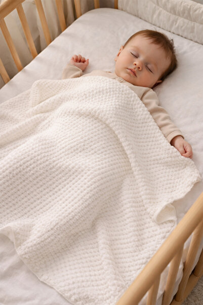 MAHFEL %100 Polar Jakar Desenli 1.Sınıf Bebek & Çocuk Battaniyesi ekru