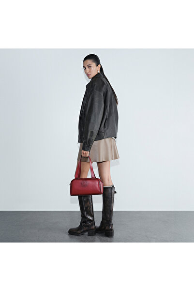 Desa Women's Red Monogram Logo Leather Shoulder Bag