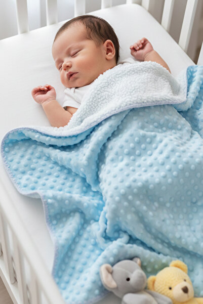 MAHFEL %100 Welsoft ve Polar Çift Katlı 1.Sınıf Bebek & Çocuk Battaniyesi mavi