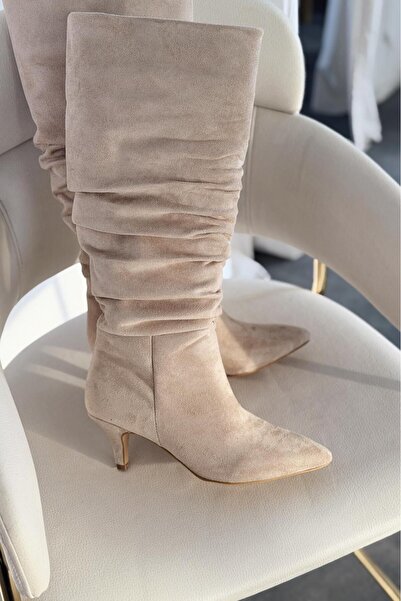 I Love Shoes Sollet Süet Kısa Topuklu Körüklü Bej Çizme