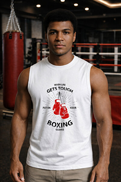 BESSA Λευκό εμπριμέ αθλητικό μπλουζάκι με λαιμόκοψη βαμβακερό αμάνικο μπλουζά...