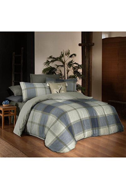 Sarev Gretna Khaki Flannel 100% Cotton Double Duvet Cover Set