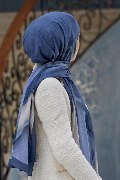 Vissona LÜKS MEDİNE İPEĞİ DOKULU KARO DESENLİ KREM -  İNDİGO RENKLİ 75X195 KI...