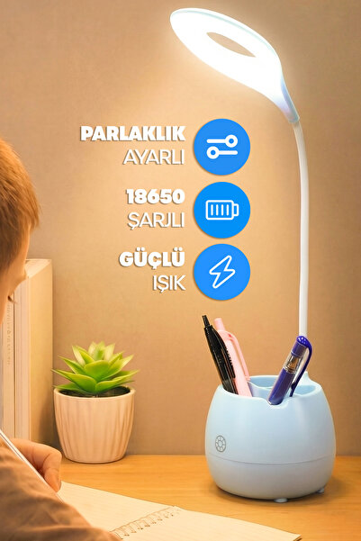 Telvesse Şarjlı Masa Lambası Işık Ayarlanabilir Kalemlik Telefon Stand Ders Ç...