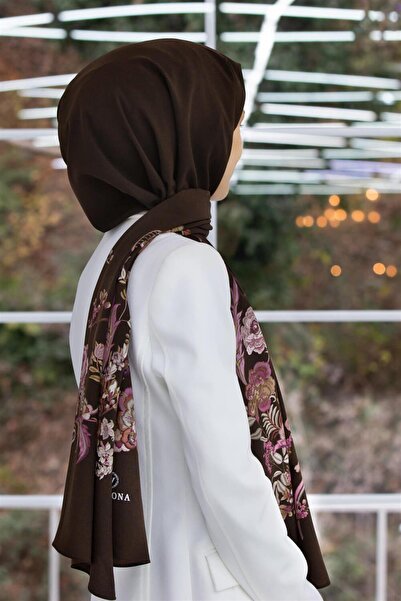 Vissona Luxurious Medina Silk - Floral Pattern, Brown, 75X195, Non-Icing Shaw...