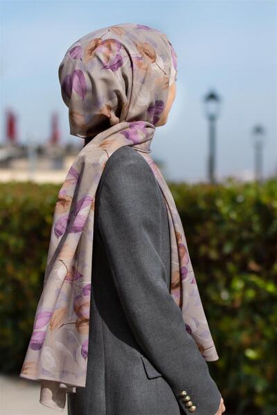 Vissona LÜKS MEDİNE İPEĞİ SONBAHAR DESENLİ SOMON RENKLİ 75X195 KIRIŞMAZ ŞAL M...