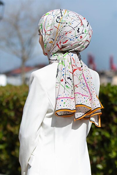 Vissona LÜKS MEDİNE İPEĞİ BOYA DAMLASI DESENLİ SARI RENKLİ 75X195 KIRIŞMAZ ŞA...