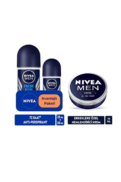 NIVEA MEN Erkek Roll-on Deodorant Fresh Active 50ml ve 25 ml MEN Erkek Creme ...