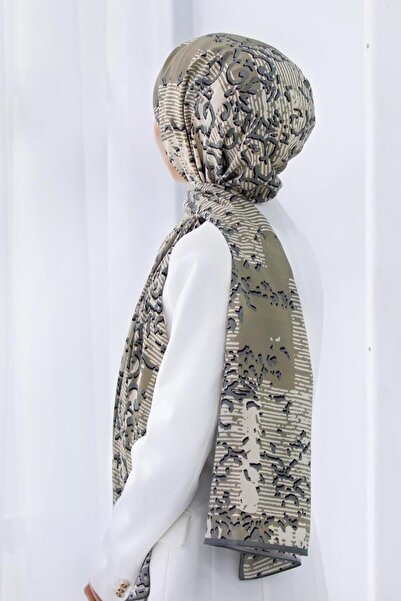 Vissona LÜKS MEDİNE İPEĞİ ESKİTME DESENLİ GRİ RENKLİ 75X195 KIRIŞMAZ ŞAL MOSS...