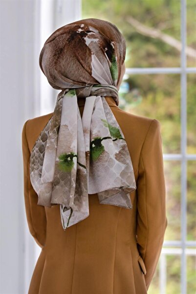 Vissona LÜKS MEDİNE SULU BOYA ÇİÇEK DESENLİ BEJ RENKLİ 75X195 KIRIŞMAZ ŞAL MO...