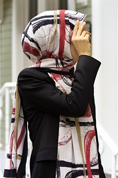 Vissona LÜKS MEDİNE İPEĞİ FIRÇA DESENLİ KREM - BORDO RENKLİ 75X195 KIRIŞMAZ Ş...