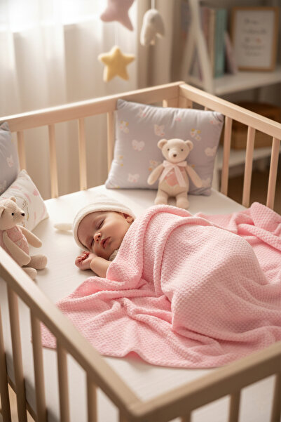 MAHFEL %100 Polar Jakar Desenli 1.Sınıf Bebek & Çocuk Battaniyesi Pembe