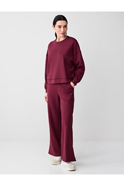 Jimmy Key Mânecă lungă burgundy guler rotund Modal din material subțire Swea ...