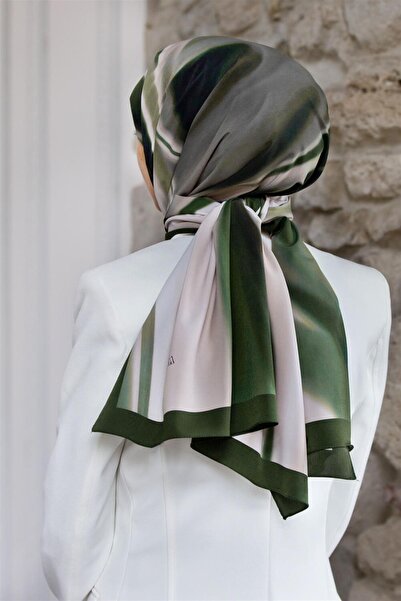 Vissona LÜKS MEDİNE İPEĞİ DALGA DESENLİ BEJ - ZÜMRÜT YEŞİLİ RENKLİ 75X195 KIR...