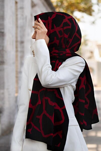 Vissona LÜKS MEDİNE İPEĞİ TAŞ DESENLİ SİYAH - KIRMIZI RENKLİ 75X195 KIRIŞMAZ ...