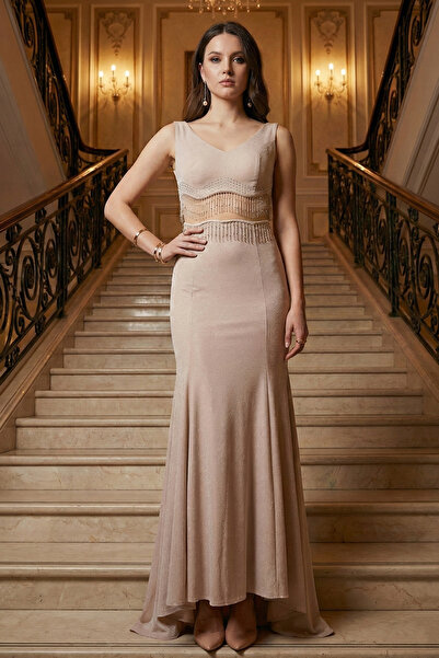 Neva Style Püskül Detaylı Pudra Abiye Elbise 36750PD