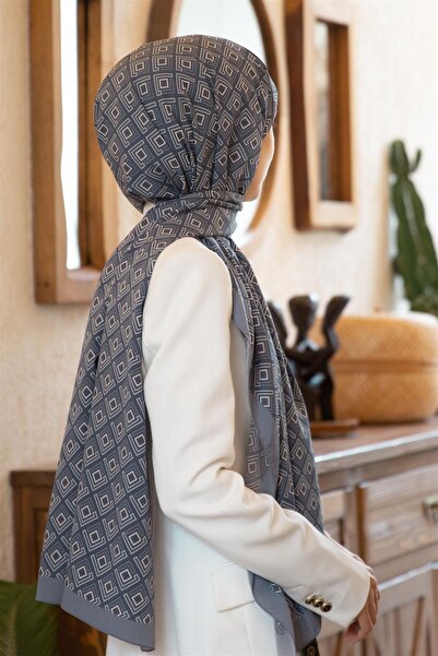 Vissona LÜKS MEDİNE İPEĞİ MİNİ MOTİF DESENLİ GRİ RENKLİ 75X195 KIRIŞMAZ ŞAL M...