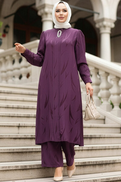 N.S NEVA STYLE طقم ملابس إسلامية من قماش الجاكار بلون البرقوق مكون من قطعتين ...