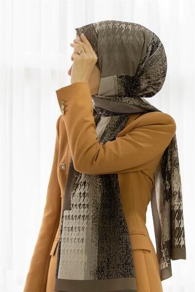 Vissona LÜKS MEDİNE İPEĞİ KAZAYAĞI DESENLİ TAŞ RENKLİ 75X195 KIRIŞMAZ ŞAL MOS...