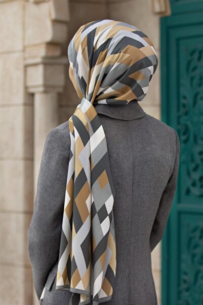 Vissona LÜKS MEDİNE İPEĞİ GEOMETRİK DESENLİ GRİ RENKLİ 75X195 KIRIŞMAZ ŞAL MO...