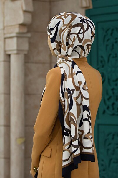 Vissona Șal de lux din mătase Medina, cu model boomerang, culoare nurcă, 75x1...