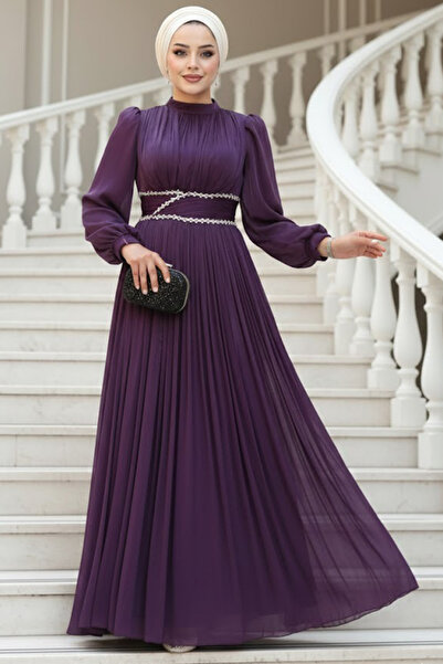 N.S NEVA STYLE فستان سهرة بتفاصيل مطرزة باللون البرقوقي 54041MU