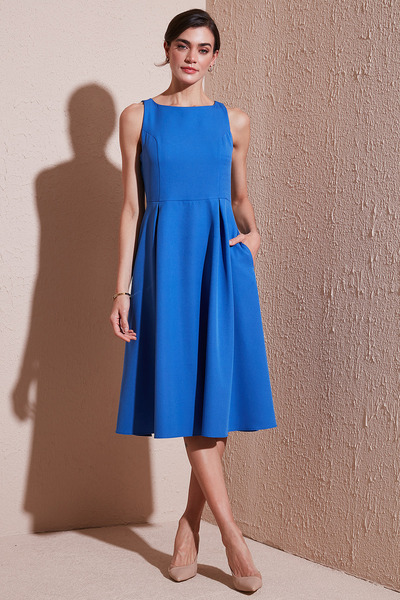 Lela Bisiklet Yaka Regular Fit Cepli Pileli Midi Elbise ELBİSE 6051963