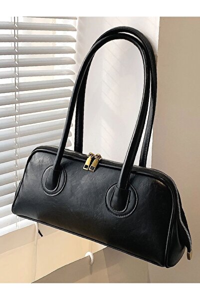 HONEY BAG Roy Long Handle Black Baguette Hand and Shoulder Women's Bag