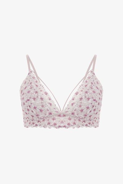 Penti Beige Luna Floral Patterned Lace Underwire-Free Push up Bra