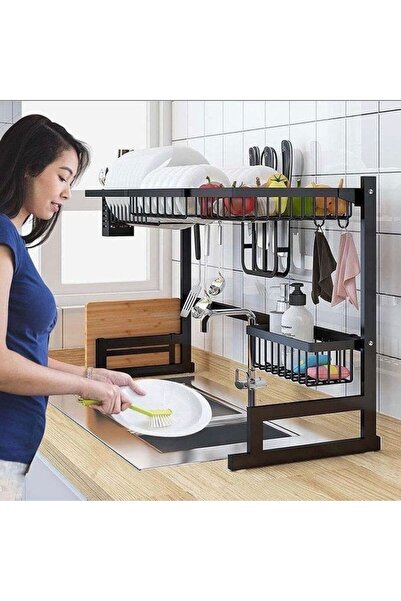 earss Over the Sink Dish Drying Drain Rack, Black