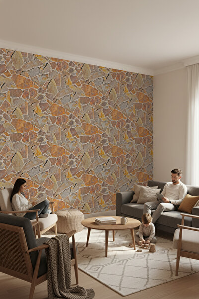 dreamwall Renkli Taş Desenli Silinebilir Kumaş Duvar Kağıdı - Ev ve Ofis Deko...