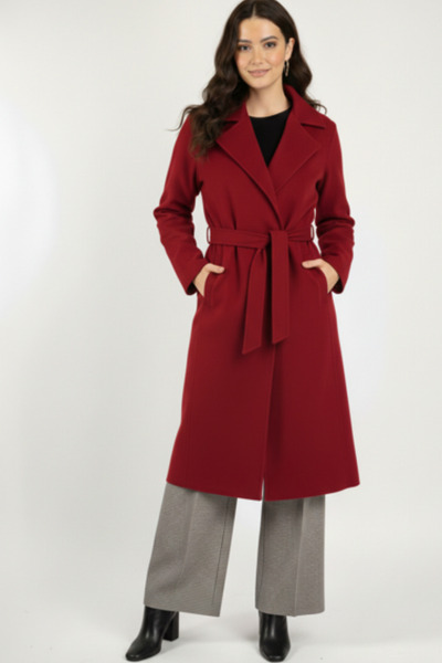 kikirik Γυναικείο παλτό oversize με ζώνη και τσέπες, μακρύ, από κασμίρι