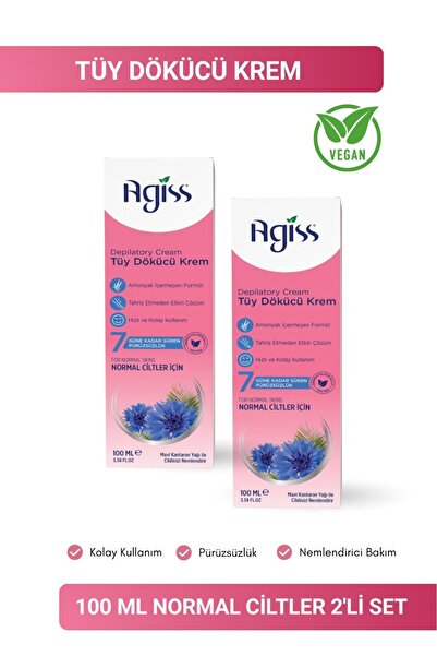 AGISS Tüy Dökücü Krem Normal Ciltler 100 ml 2'li